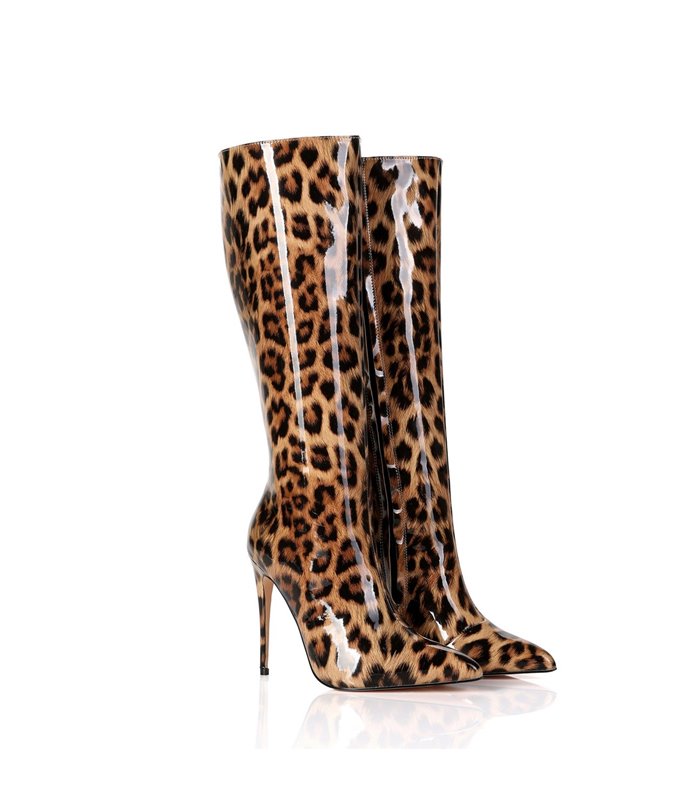 Mila Leopard Print Patent Boots