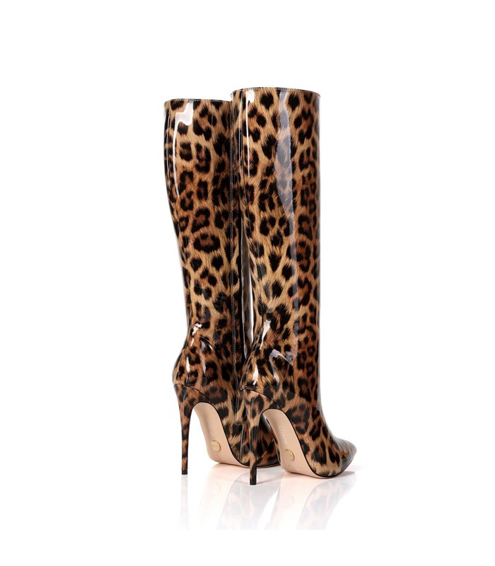 Mila Leopard Print Patent Boots